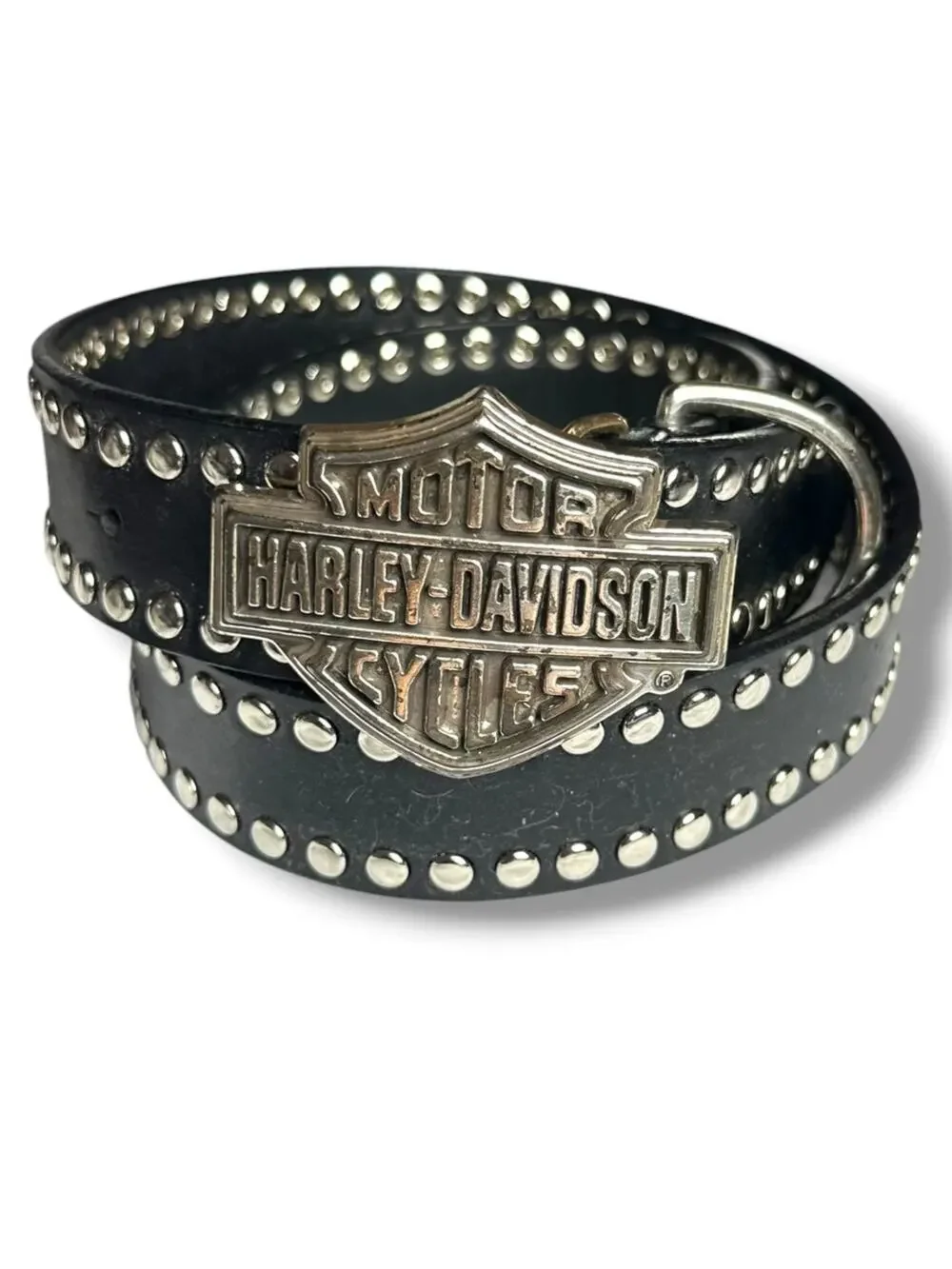 Vintage 90s Y2K Harley Davidson Studded Black Leather Belt Biker Sz 30